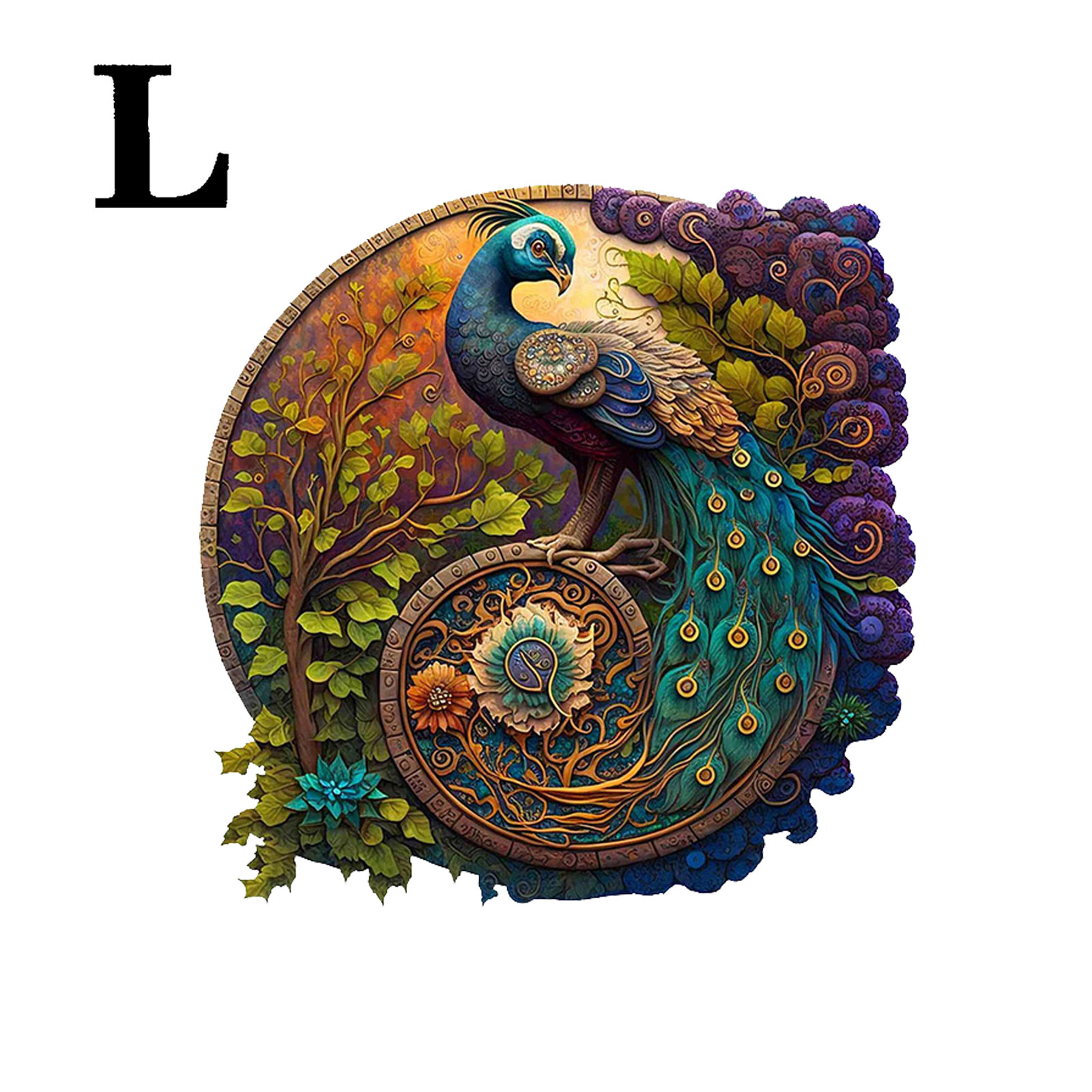 Unique Round Peacock Pattern Wooden Puzzle,Irregular Animal Shapes Jigsaw Puzzle,, The for Halloween, Christmas, Birthday: WHITE