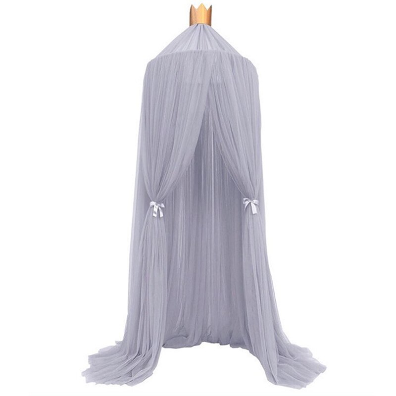 Urijk Lace Four Corner Student Canopy Bed Mosquito Net Four Open Dream Mosquito Net For Children Girls Hanging Round Baby Kids: grey