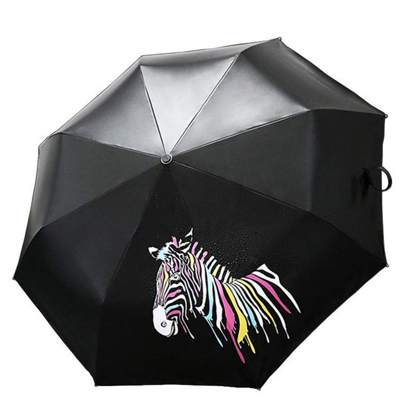 DMBRELLA Color Changing Folding Sunshade Umbrella Zebra Parasol Rain Shade Anti-UV Umbrella Portable Tri-folded Sun Paraguas: Default Title