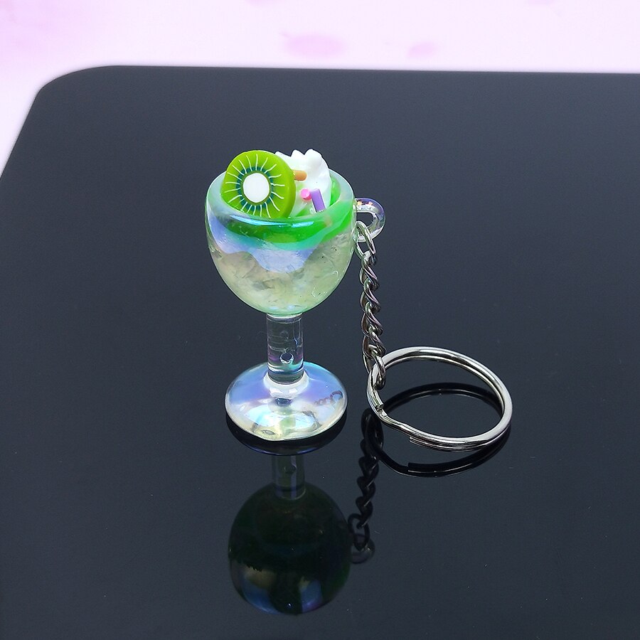Acryl Leuke Sleutelhanger Parel Melk Thee Drinken Fles Wijn Glas Ijs Sleutelhanger Autosleutel Tas Hanger Koppels Vrouwen mannen Trinket