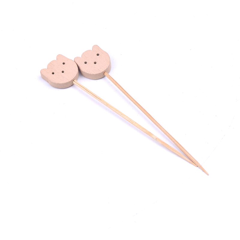 100PCS Cute Decorative Toothpicks Bamboo Food Picks Sandwich Decor Bear Cocktail Sticks Fruit Skewers Party Buffet Decoration