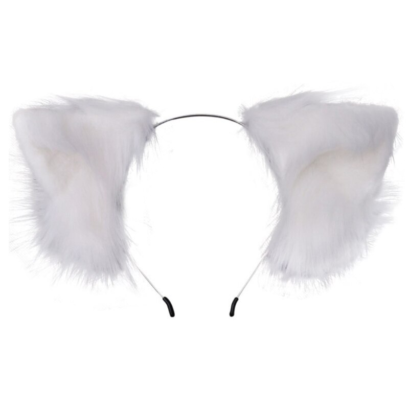 Popular Furry Bendable Cat Ears Headband Cute Flurry Plush Simulation Animal Cosplay Hair Hoop Japanese Kawaii Lolita Headpiece: W