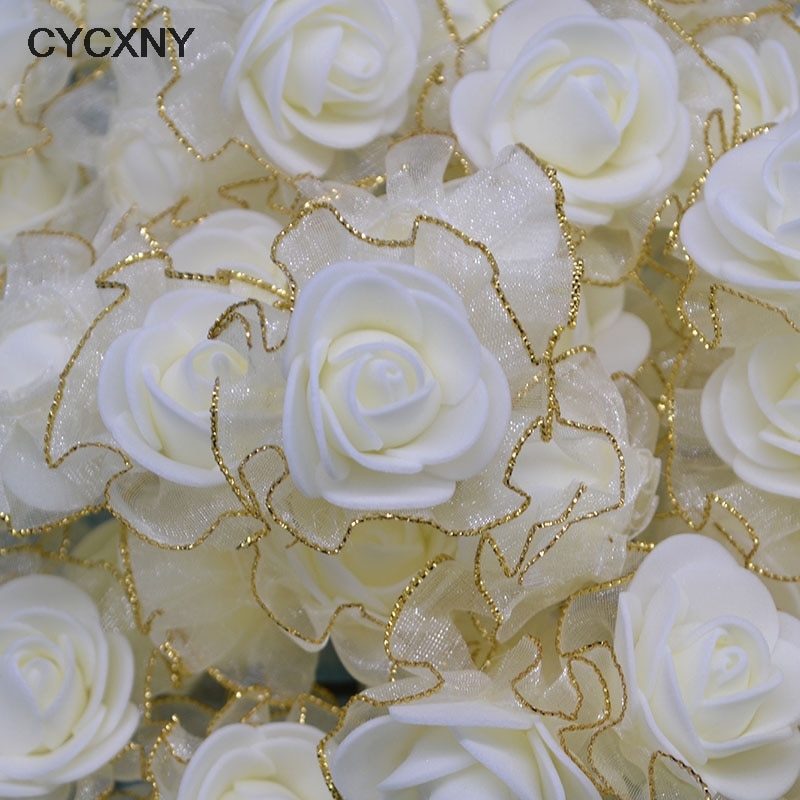 50 stk 4cm guldblonde hvide roser kunstige rosenblomster diy scrapbooking håndværkstilbehør krans hjem bryllup indretning