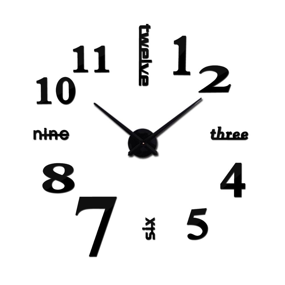 Horloge à Quartz pour montres de | Autocollant mural 3d, grand format, miroir ruché, moderne, tendance, , bricolage: Black / 47inch