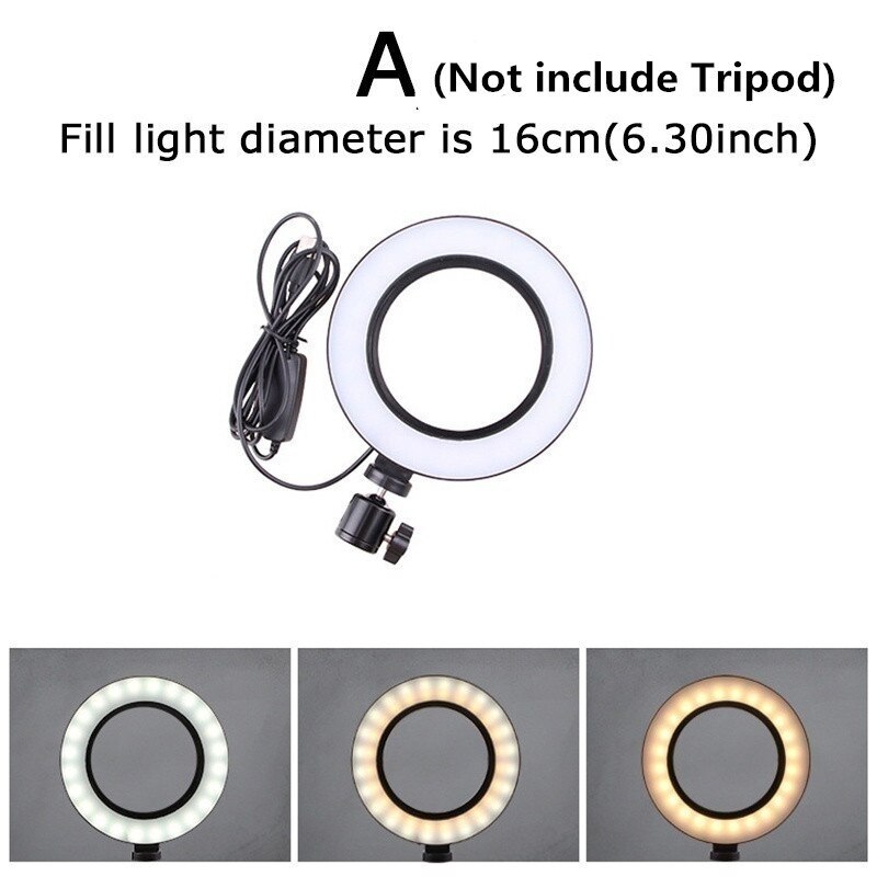 Anel de luz com tripé 16/26 cm luz com 50/160 cm tripé anel lâmpada para fotografia selfie telefone titular para viver ou compõem: 3300 k