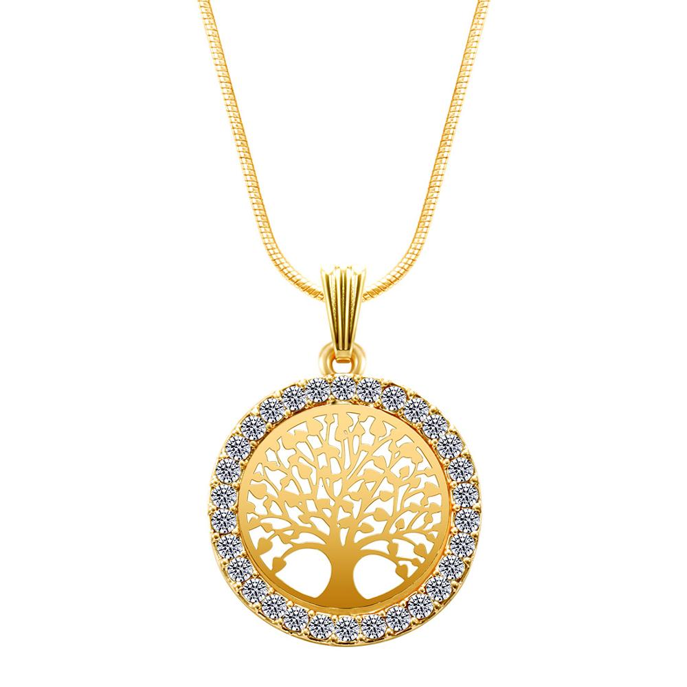 Livets træ krystal runde små vedhæng halskæde guld sølv farver bijoux collier kvinder smykker på fest: Guld halskæde