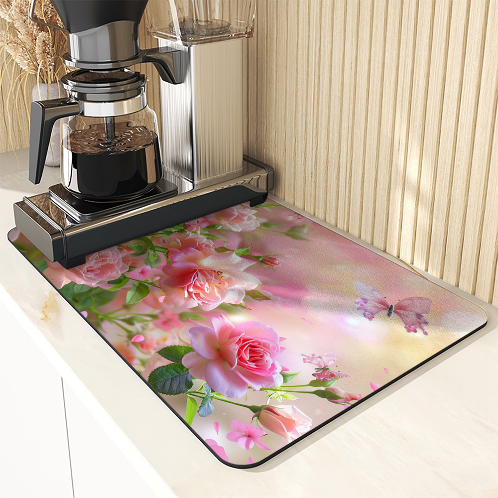 Große Küche Saugfähige matt Blumen Rosen Rutschfeste Ablassen Kaffee Erzähler Trocknen matt Schnelle Badezimmer Ablauf Pad Geschirr matt