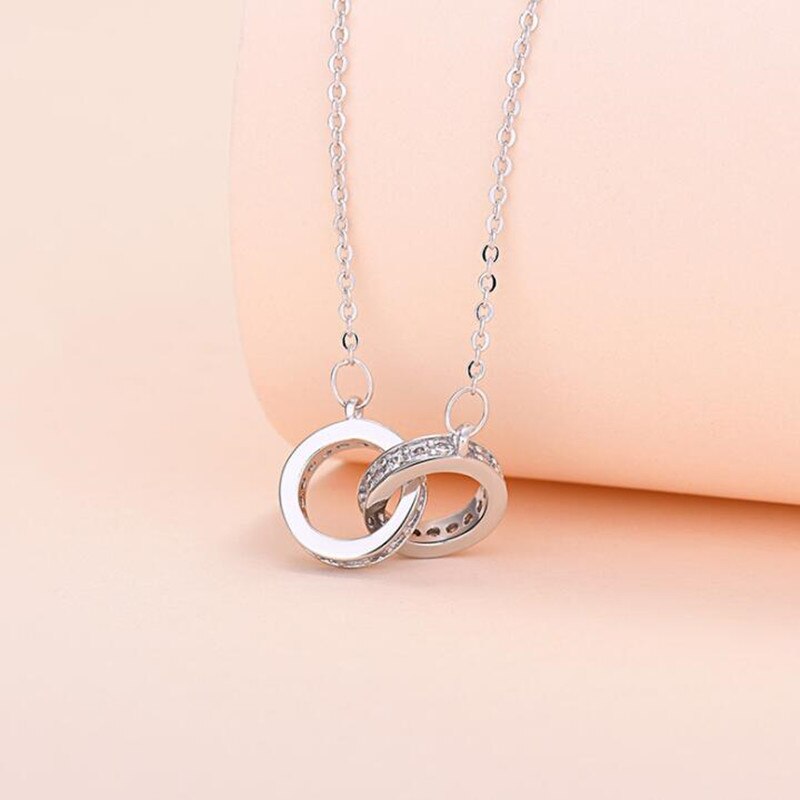 COLLARES DE CIRCONIA y colgantes minimalistas para mujer, de doble círculo redondo de Plata de Ley 925, de , Gargantilla, joyería para amantes: n2silver