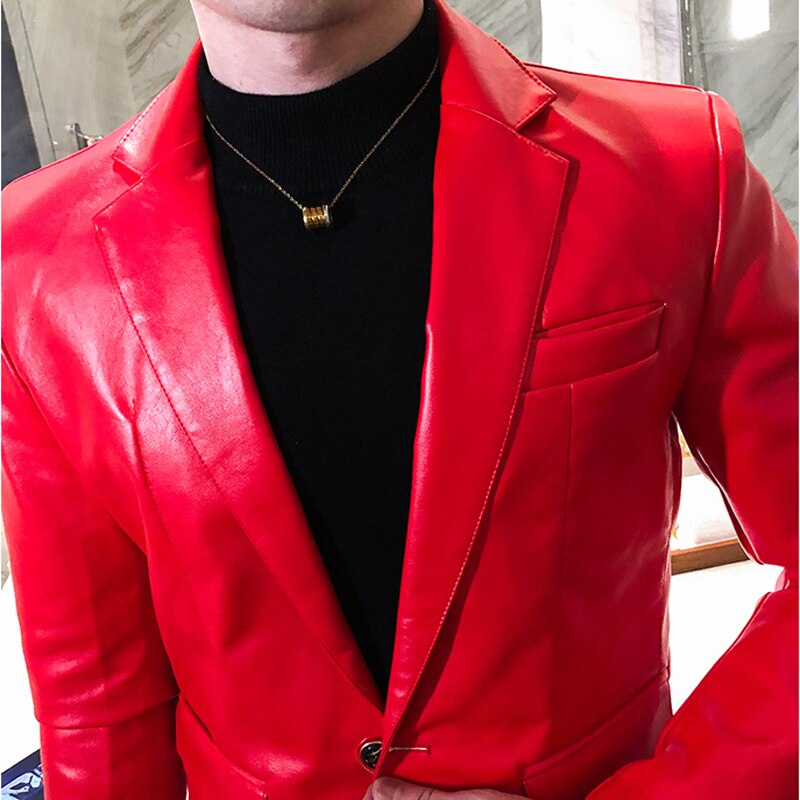 Høst pu skinnjakke blazer koreansk slank skinn dressjakke ensfarget herre skinnjakke m-xxxl