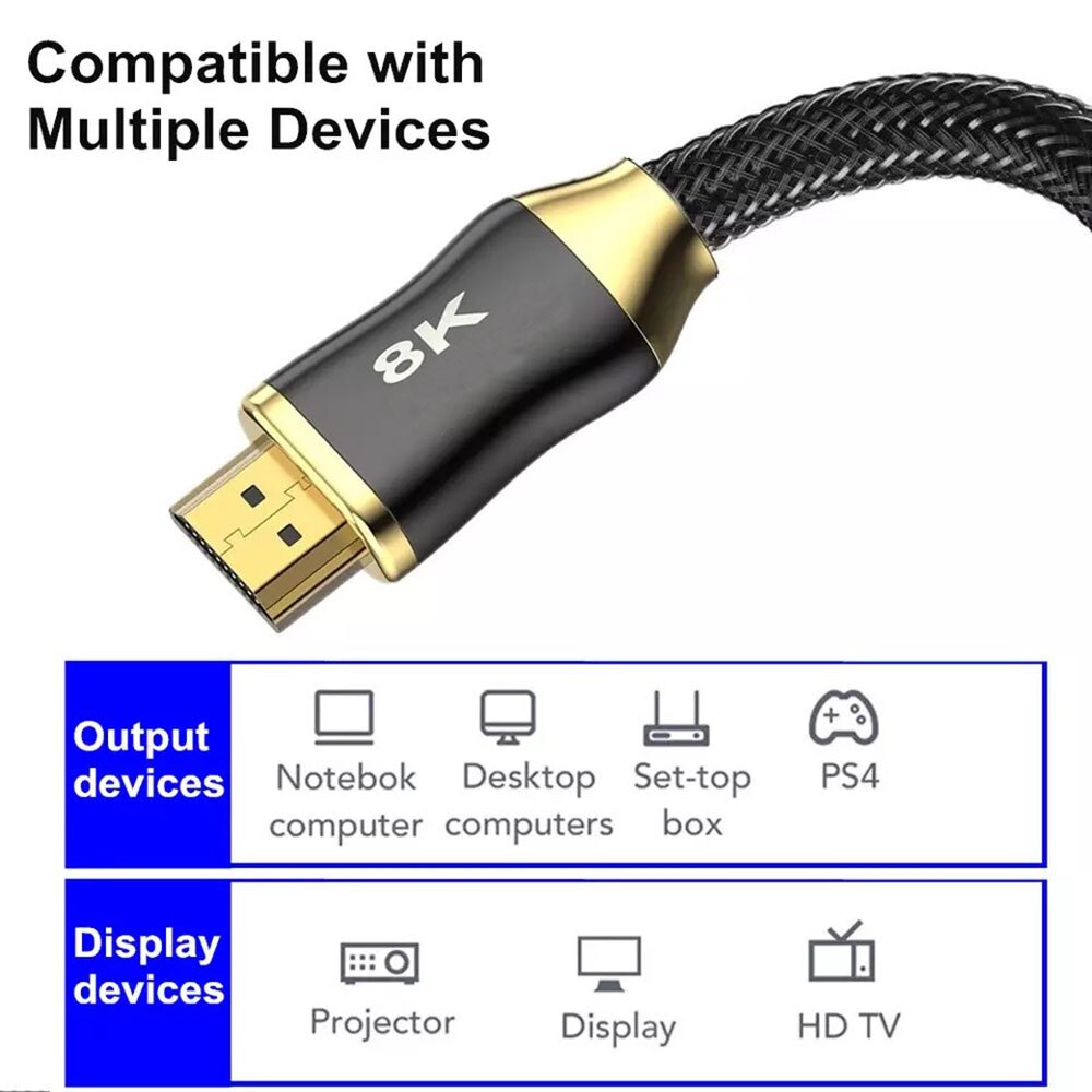 Hdmi-Compatibel 2.1 Kabel 8K @ 60Hz 4K @ 120Hz Ultra High-Speed 48gbps Voor Apple Tv PS4 PS5 8K Tv Hdtv Projectoren Xiaomi Mi Doos