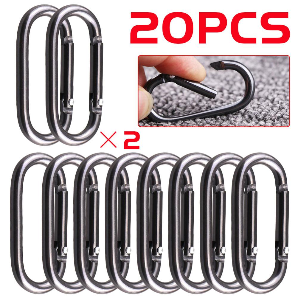 5/10/20pcs oval stainless steel spring hook carabiner quick link lock loop hook keychain rock climbing safety buckle equipment: 20pcs