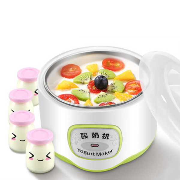 EDTID máquina eléctrica para Yogurt Leben, fermentador automático multifunción de acero inoxidable con revestimiento nato, máquina para vino, Yogurt, 4 tazas: Green with 4 cups