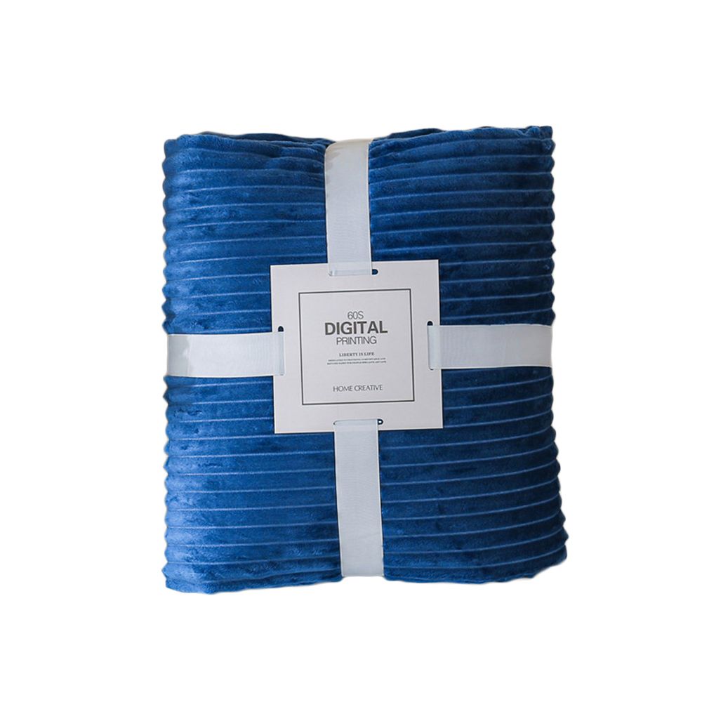10070cm Camping Warm Cozy Lightweight Fuffy Throw Flannel Solid Color Blanket: Navy