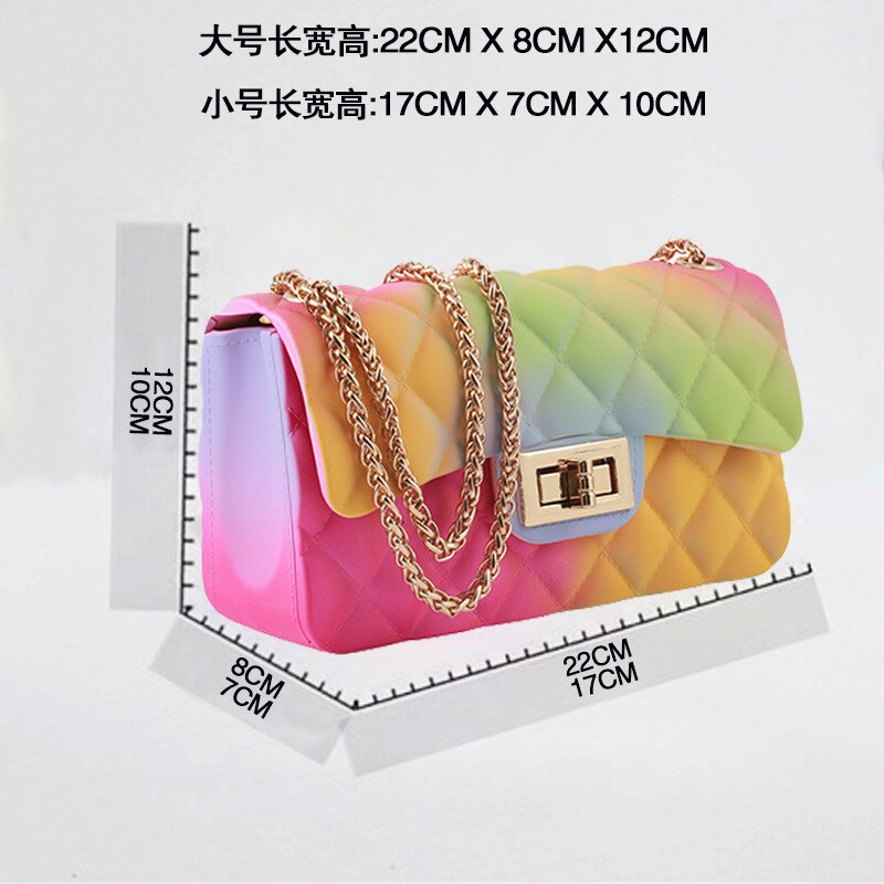 Colourful Matte Matte Diamond Gradual Change Colorful Jelly Bag Small Fragrance Wind Chain Woman Shoulder Crossbody Bag