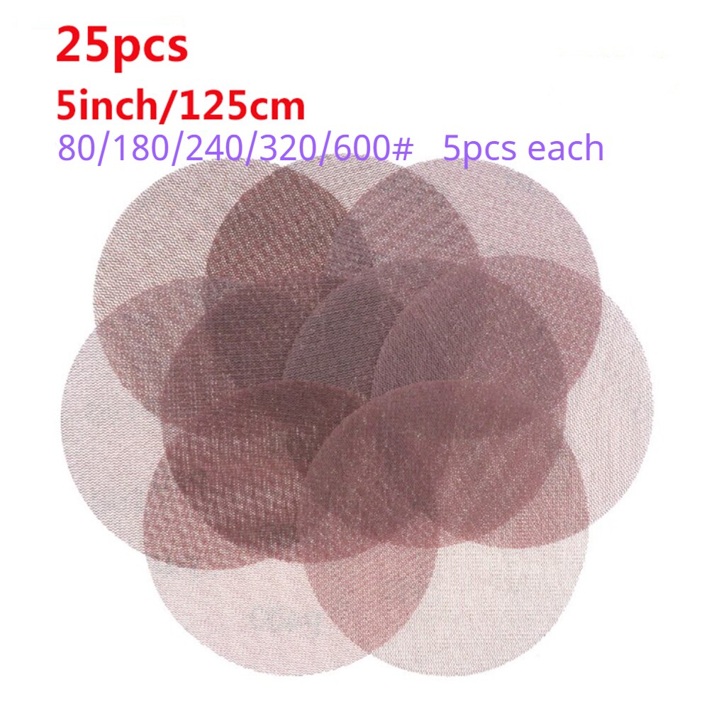 Mesh Sanding Discs 5inch/6inch Hook & Loop Abrasive Pad Dust Free Disc Anti-Blocking Sharp Grinding Sandpaper Woodworking Tools: 25pcs