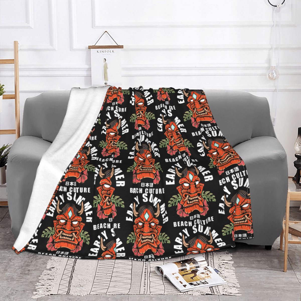 Hannya Tiki,adventure Aloha Line Hypebeast Japan Lifestyle Carpet Flocking Bed Blanket Bed Covers Luxury Blanket
