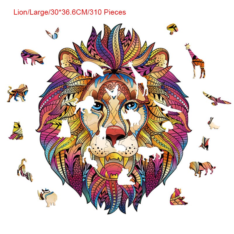 5 styles en bois dessin animé bricolage Lion Koala tigre marmotte Dragon jouet maison Puzzle pièces de Puzzle Photo murale Photo papier peint: A3