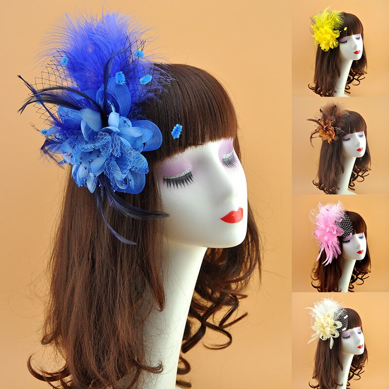 Mode Mesh Fascinators Hoed Vrouwen Wedding Cocktail Thee Party Solid Bloem Veer Tovenaar Hoofddeksels Bruids Haaraccessoires