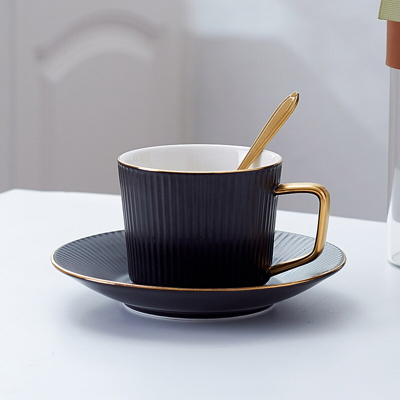 Taza de café de pareja creativa de , taza con asa dorada, Taza de cerámica a rayas, plato, Taza de cerámica, taza de té, de Viaje Taza, café: green