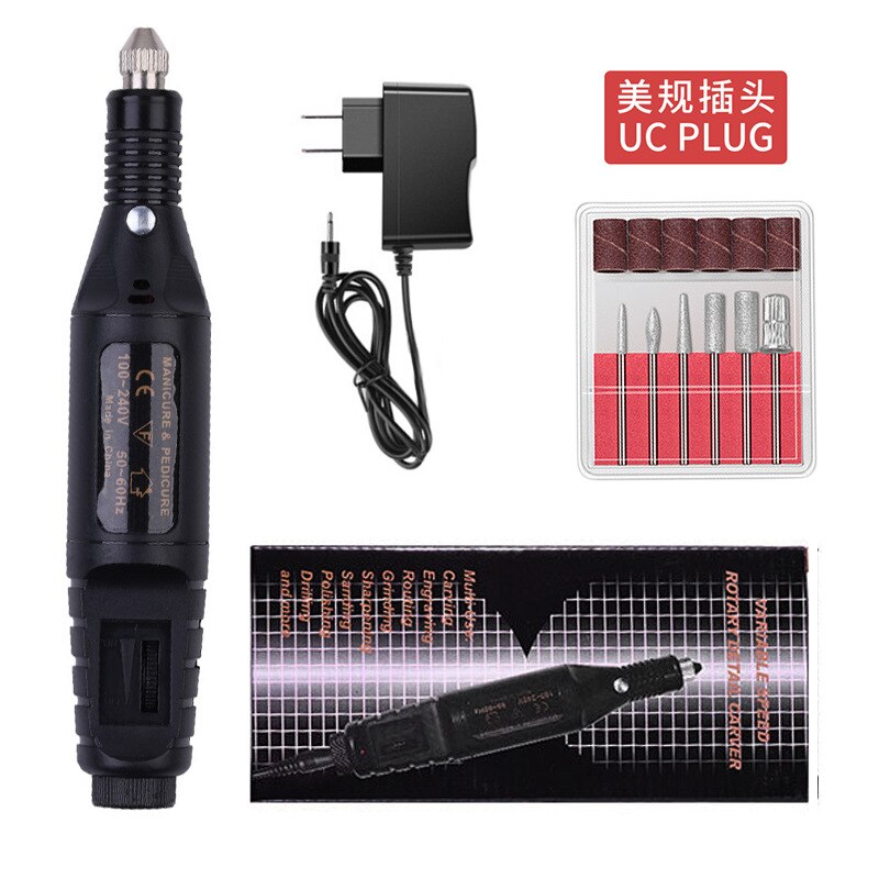 Professionele Elektrische Nagel Boor Machine Manicure Machine Pedicure Boor Set Keramische Nagelvijl Nail Boor Apparatuur Gereedschappen: US PLUG BLACK