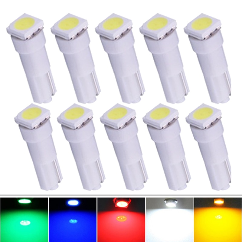 10Pcs T5 Led 17 37 73 74 Smd 5050 Auto Led Lamp Voor Auto Dashboard Instrument Wedge Gloeilamp 12V Wit Blauw Rood Geel Groen
