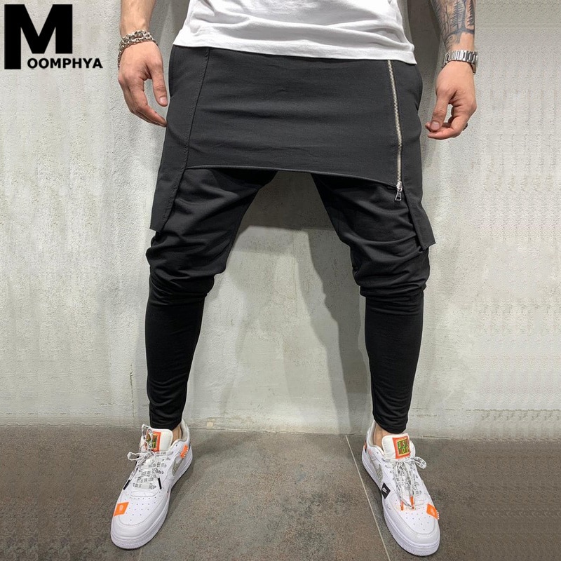 Moomphya rits dubbellaags heren joggingbroeken broek streetwear hiphop harembroek heren lange joggingbroek skinny broek heren