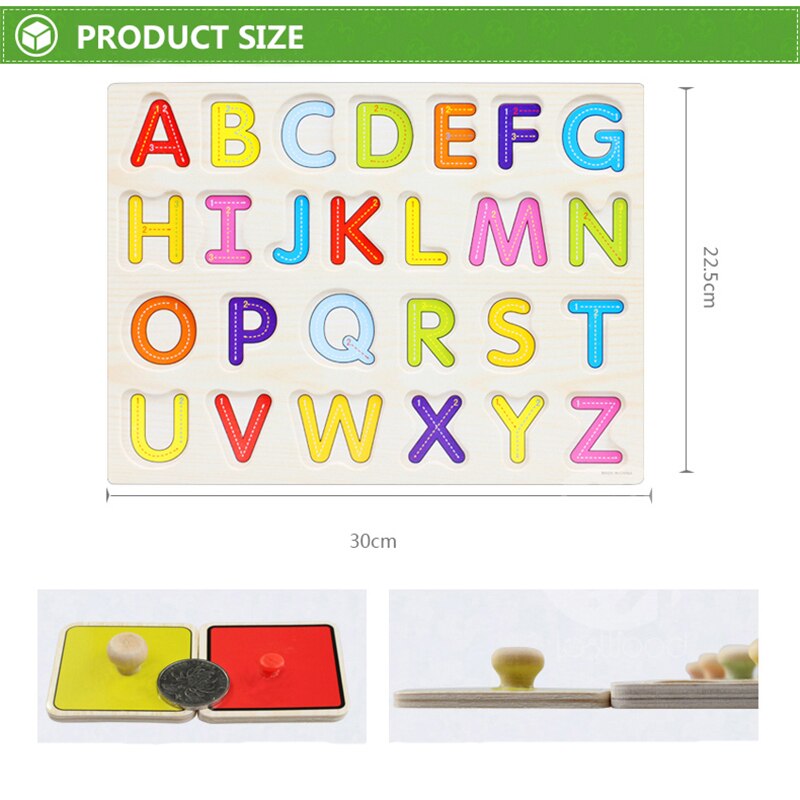 30cm Kid Early educational toys baby hand grasp wooden puzzle toy alphabet and digit learning education child wood jigsaw toy