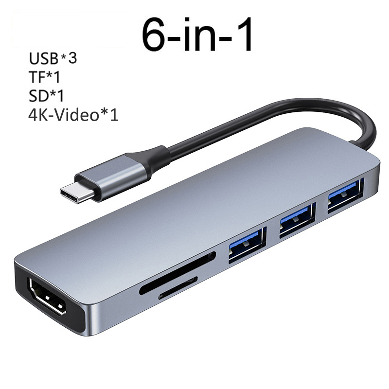 Usbc Hub Type C Tot 4K Hdmi-Compatibel Pd Snel Opladen Usb 3.0 Dock RJ45 Poort Sd/tf Kaartlezer Voor Computer Laptop Pc Hub Adapter: 3 USB 6 in 1