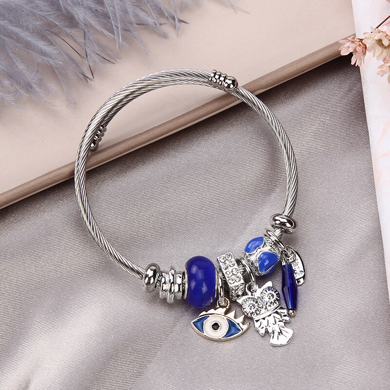 Roestvrijstalen armbanden voor dames sieraden kristal kralen bedels armband bloem dieren hanger armband meisjes: P