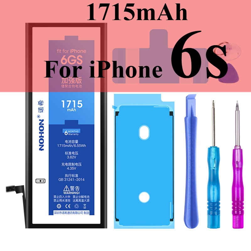 Nohon Batterie Für Apple iPhone 6S 6 5s 7 8 X Xr Xs Max 4 4s Echt kapazität Batterien + Werkzeuge Für iPhone 6S 6 5s 7 8 X Xr XsMax 4 4s: For iPhone6s 1715mAh