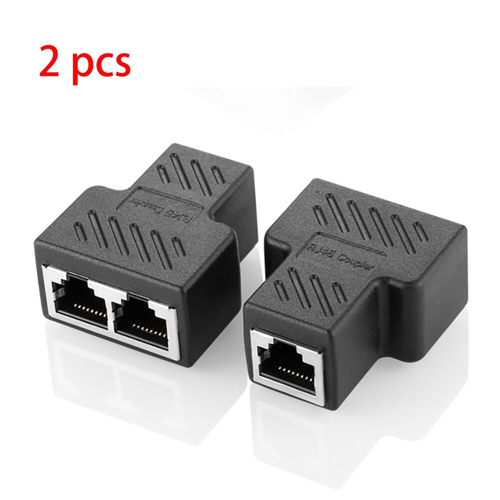 RJ45 Ethernet Connector Adapter 2 Stuks 1 Naar 2 Manieren Lan Kabel Splitter Extender Networking Extension Laptop Tv Box Splitter adapter: Black 2PCS