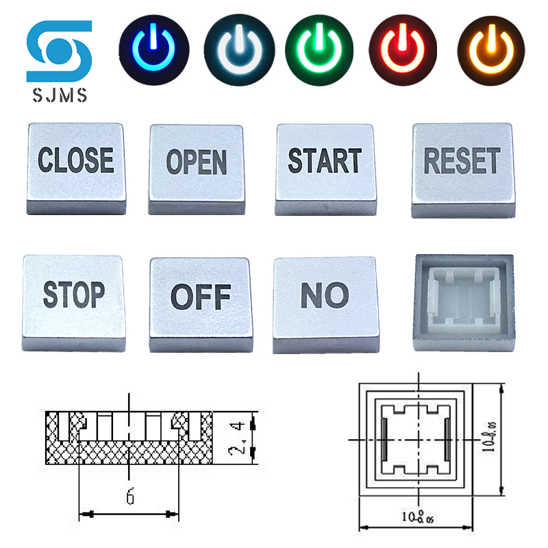 Tapa de interruptor cuadrado C10 LED, 10x10mm, con símbolo, 6x6mm, botón táctil LED