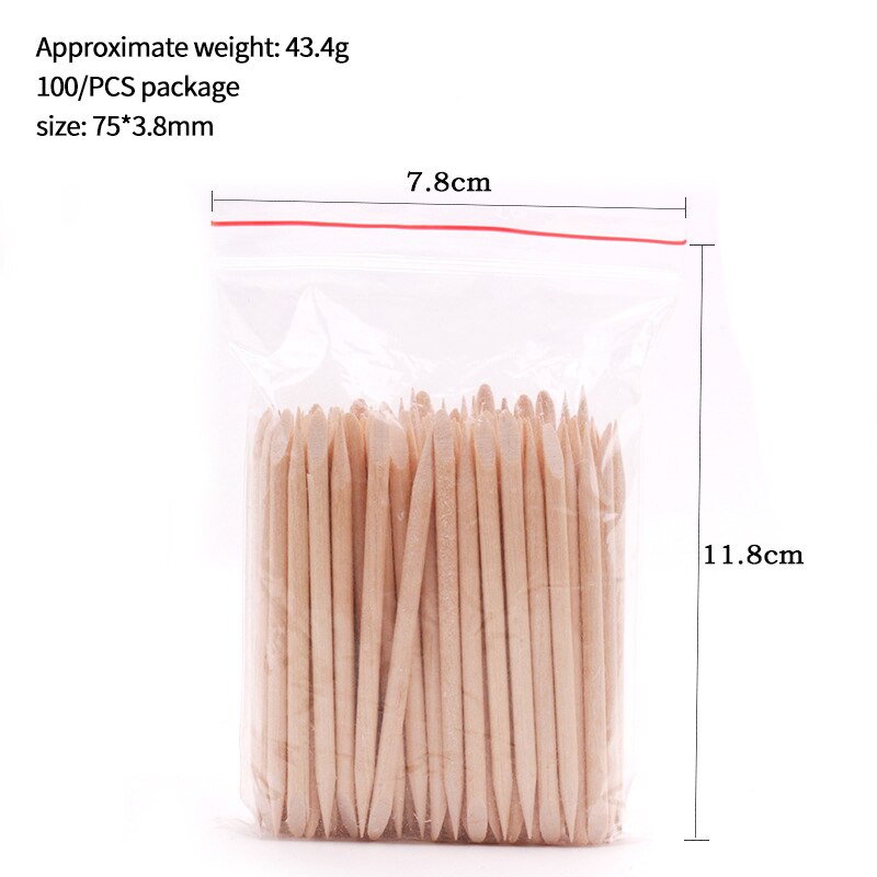 Manicure tools orange stick wooden sign dead skin push 11.4cm double head 100pcs/50pcs bag with dot drill stick: 75mm 100pcs