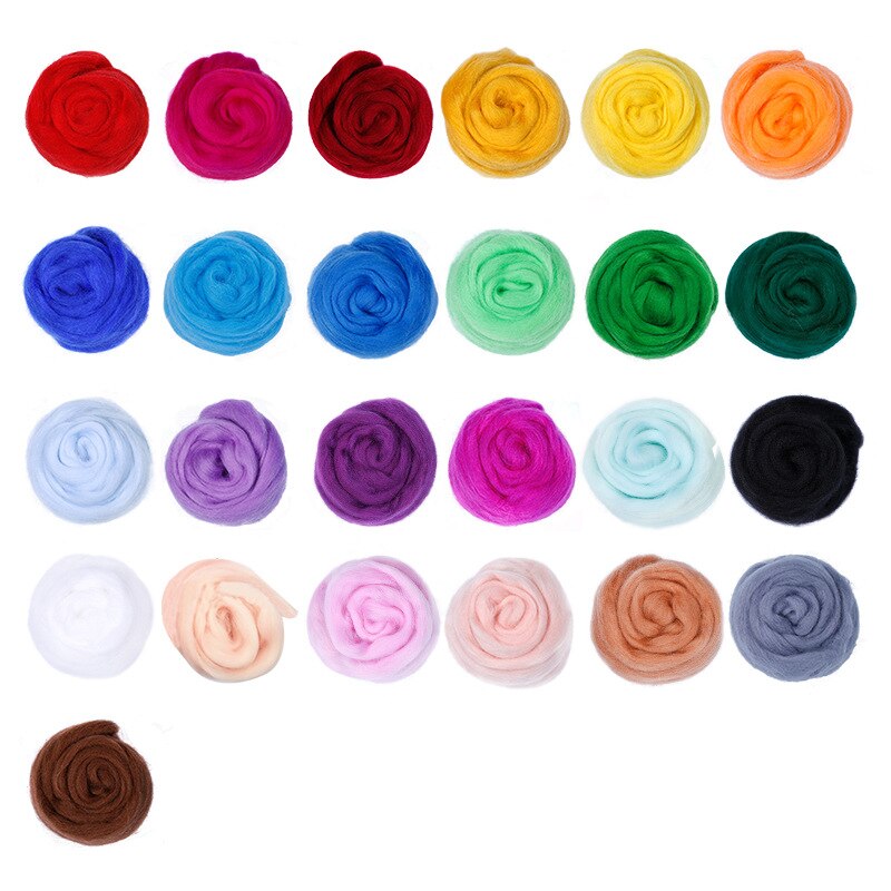 IBOWS 25 Colors Wool Felt Roving Wool Felting Tool Kit Fiber Material with Felt Needle Set Weaving Needlework Spinning