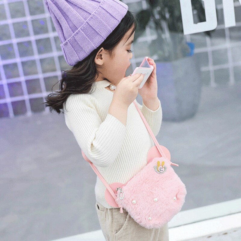 Schattig klein meisjes mini portemonneetje kawaii nep konijnenbont baby kleine portemonnee peuter schoudertas meisjes feesttasje
