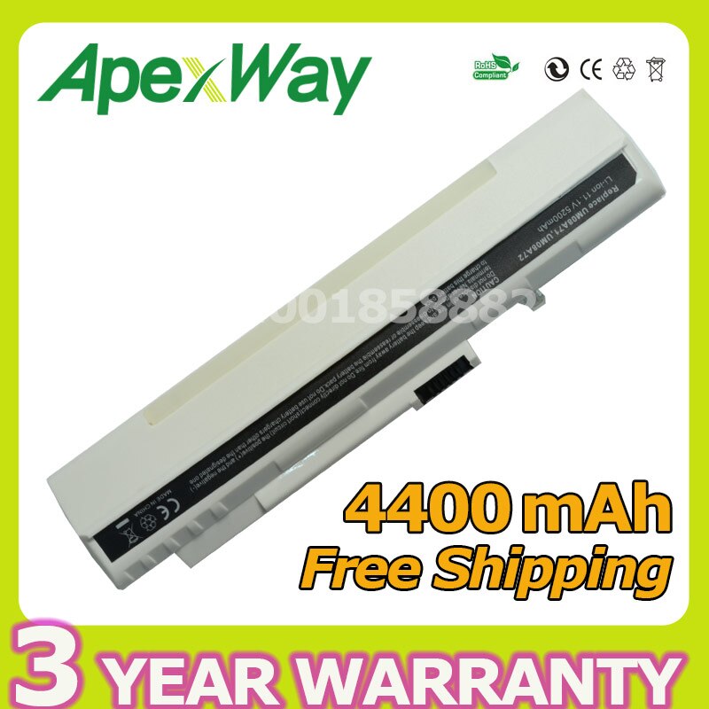 Apexway Wit 4400 Mah Laptop Batterij Voor Acer Aspire One A110 A150 ZG5 UM08A71 UM08A72 UM08A73 UM08B74 UM08A31 Lc. BTP00.017