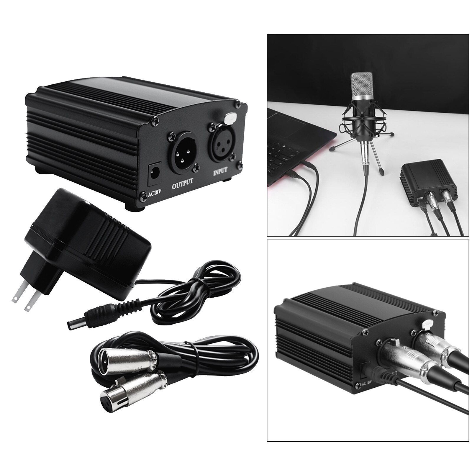 Alimentation fantôme 48V + câble XLR à 3 broches pour Microphone à condensateur, équipement d'enregistrement de musique