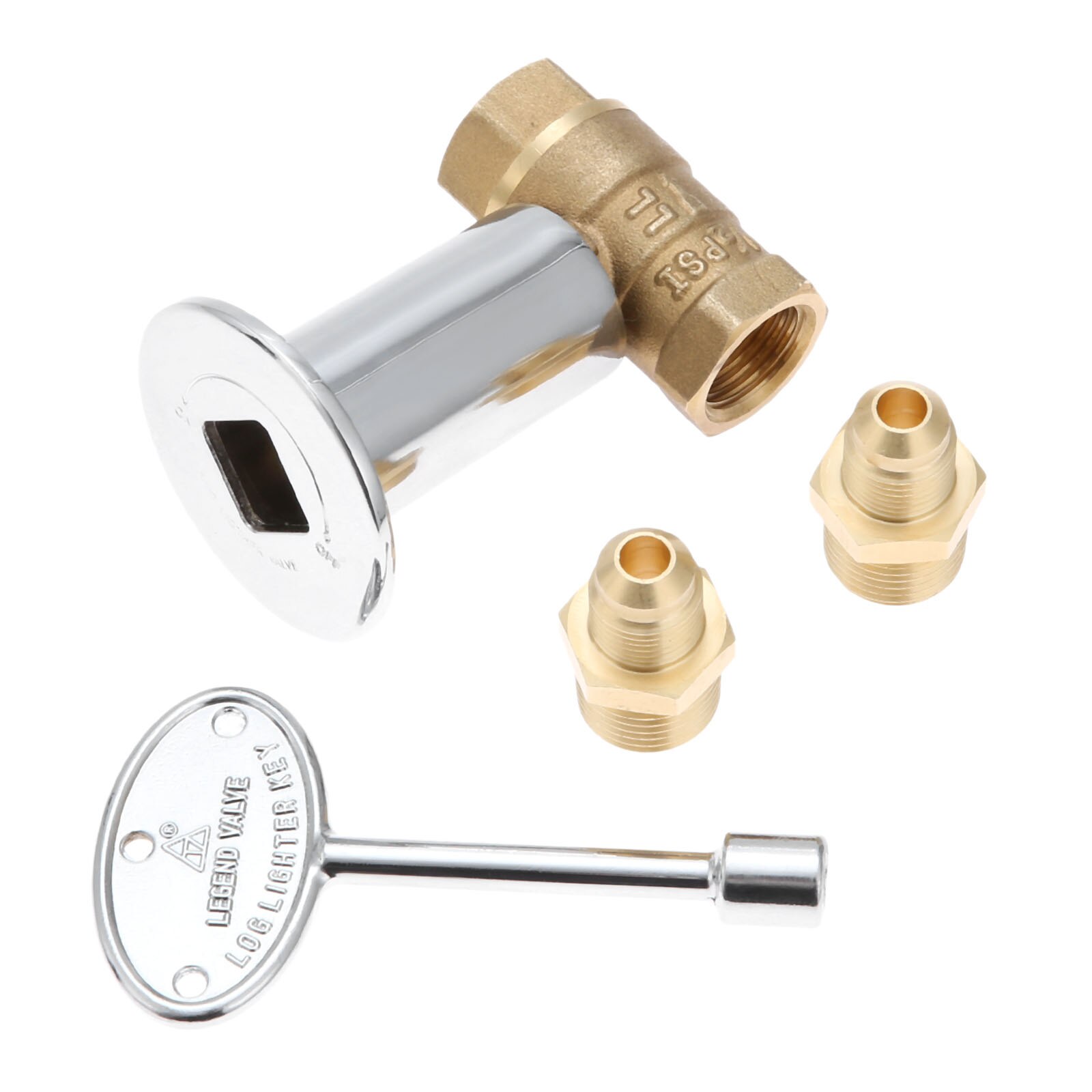 1/2Inch Straight Quarter Turn Shut-Off Valve Kit NG LP Gas Fire Pits Chrome Flange Key Valve 3/8&quot;Flare Adapters For 90,000 BTU