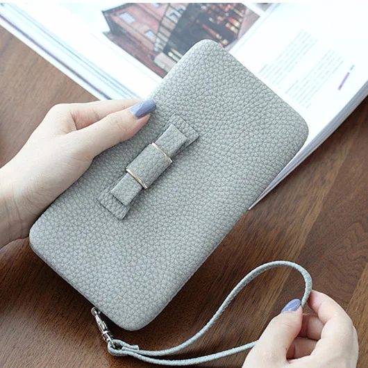 Nuevas carteras clásicas de , cartera para mujer, bolso móvil con lazo, tarjetero largo, bolso de mano de bolsillo, billetera bonita