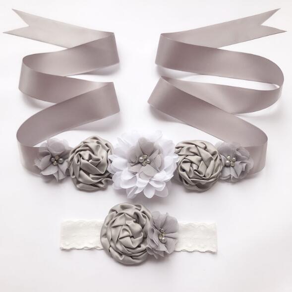Cinturón de flores para niña, fajín de señora, fajas de boda con diadema de flores, 1 Juego de cinturón de boda: 06