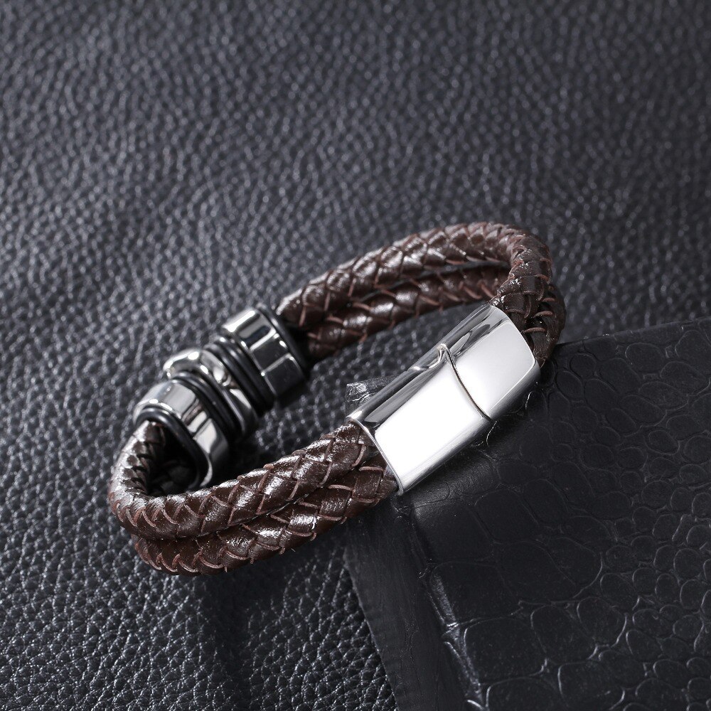 TrustyLan Leder Armbinde Männer Edelstahl Schädel Armbänder Armreifen Punk Felsen cool Armbinde Herren Schmuck Armbinde