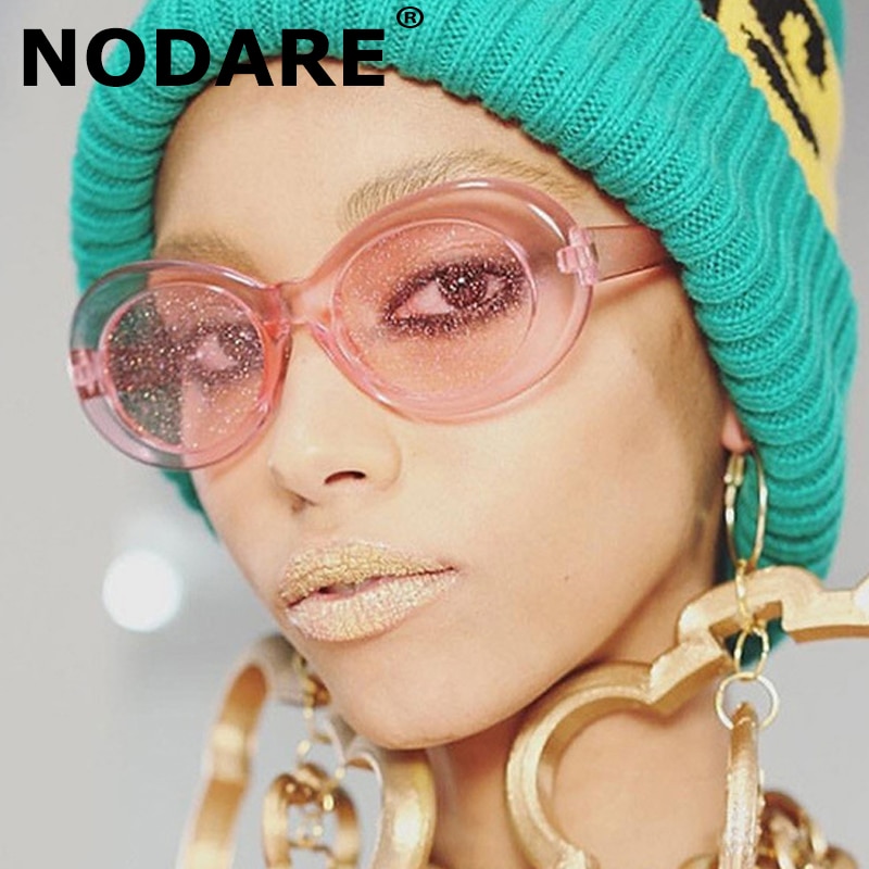 Nirvana Kurt Cobain Sunglasses Women Clout Goggles Pink Oval Sun Glasses Classic Fahion Female Clear Lens Mirror Eyewear UV400