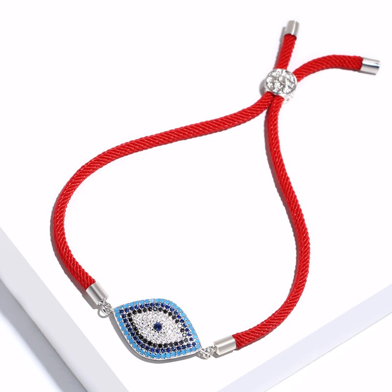 Turkse Goud Boze Oog Armbanden Voor Vrouwen Pave Cz Blue Eye Armband Gouden Sieraden Brtk53: Silver(Red rope)