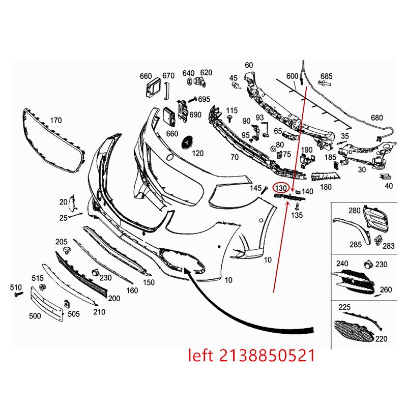 2138850521/621 Front bumper bracket Suitable for Class E W213 E200 E220 E300 E320 Front bumper fixed rail Lining bracket: Army Green