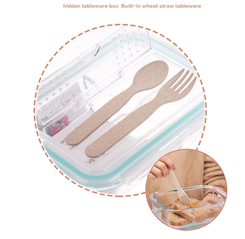 Korean style Lunch Box Glass Microwave Bento Box Food Storage Box school food containers with compartments for kids