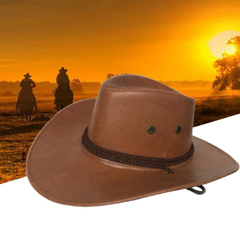PU Leather Cowboy Hat Wide Brim Solid Color Caps For Gentleman Casual Travel Fancy Party Male Female Cowgirl Hats Cap