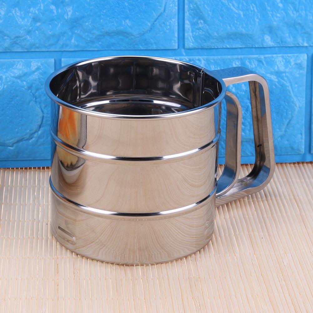 Mezclador de harinas manual de acero inoxidable, taza tamizadora de malla, herramienta para hornear azúcar glaseado, prensado a mano, utensilios para hornear