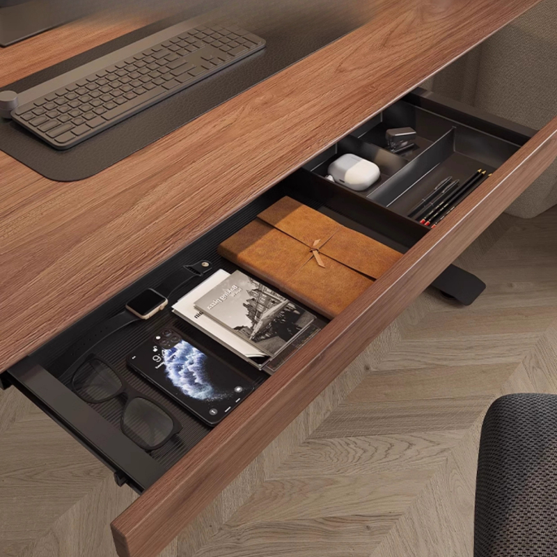 Cajón debajo del escritorio de madera de nogal, bandeja deslizante oculta para almacenamiento de bolígrafos de oficina para mesa de ordenador, sistema organizador que ahorra espacio