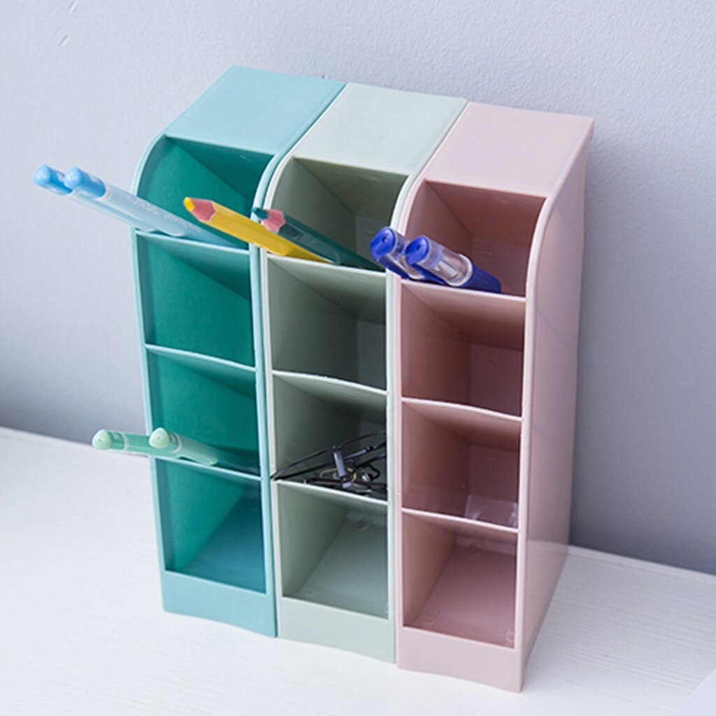 Multifunctional 4 grid desktop pen holder office school storage box blue green pink plastic box desk pen holder pen holder PP3