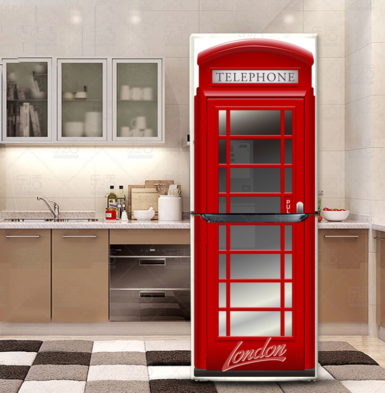 3D Fridge Stickers Door Cover Refrigerator Wallpaper Self-adhesive Freezer Line Vinyl Film Decor Decal Art Mural Kitchen